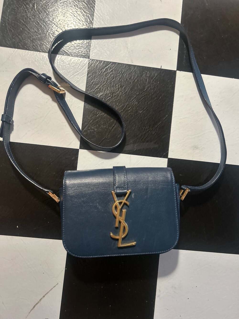 Saint Laurent Small Monogram Universite Crossbody Bag Blue Leather